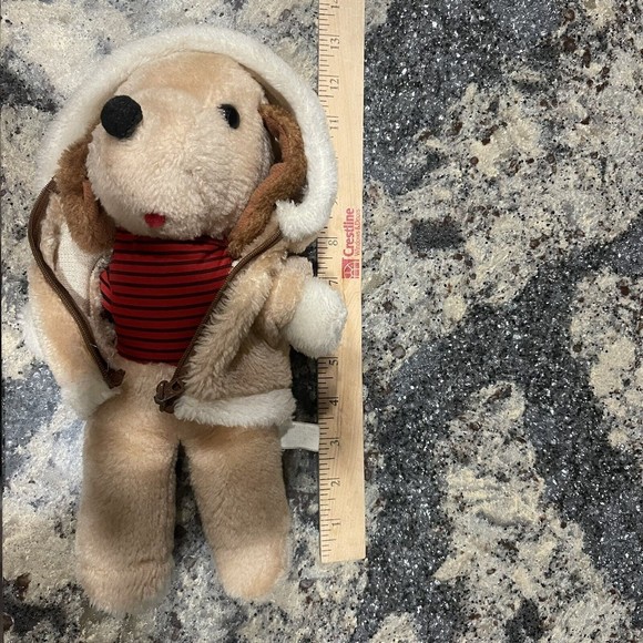 1983 Interpur Plush Toy Brown PUPPY DOG Striped Red Shirt Jacket - Picture 7 of 8